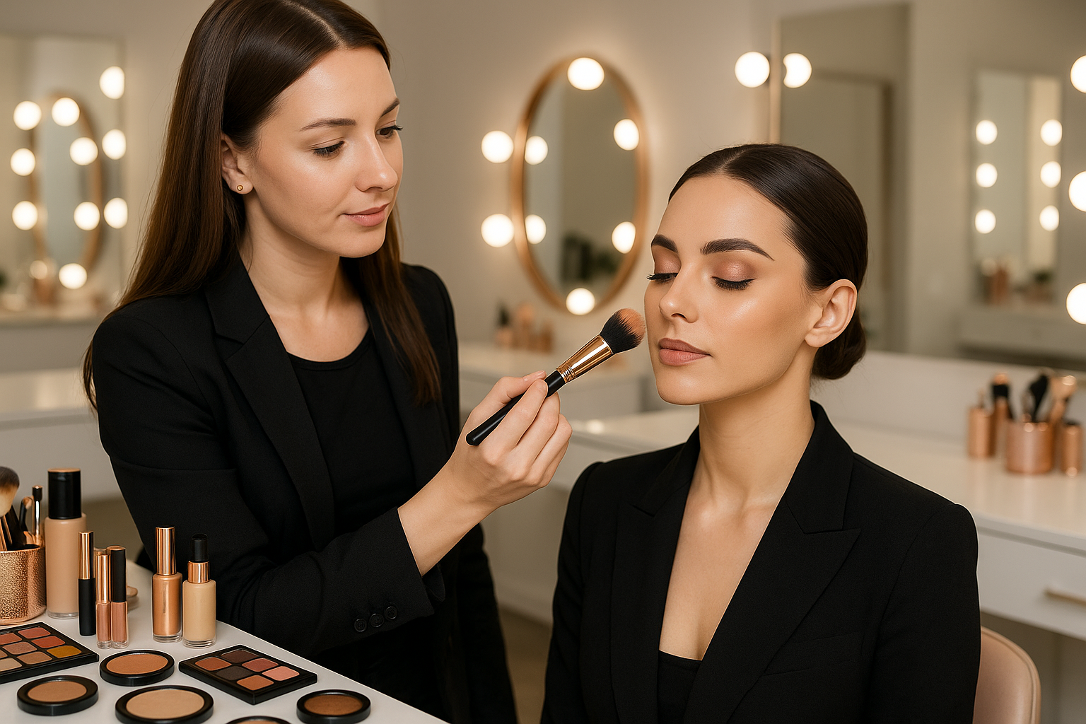make up artist apply stylish face make up 